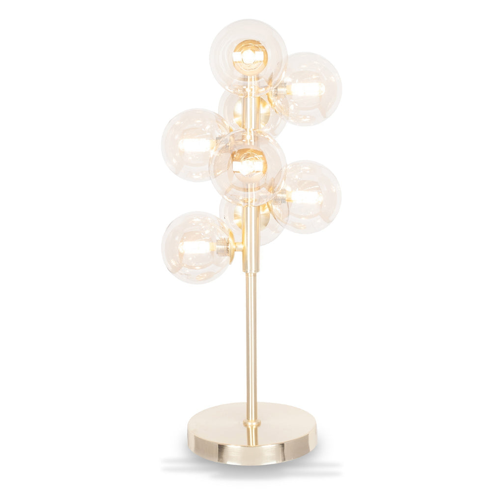 Glass Orb and Gold Metal Table Lamp