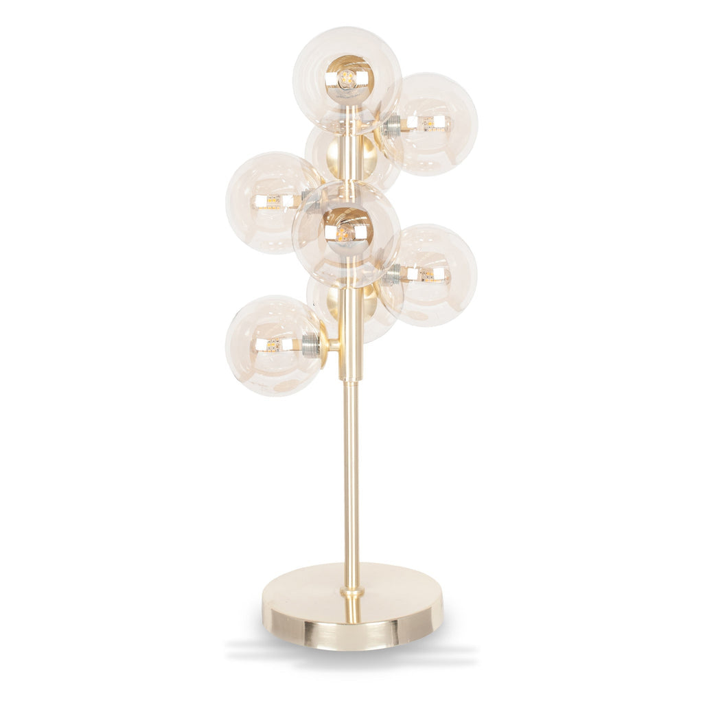 Glass Orb and Gold Metal Table Lamp