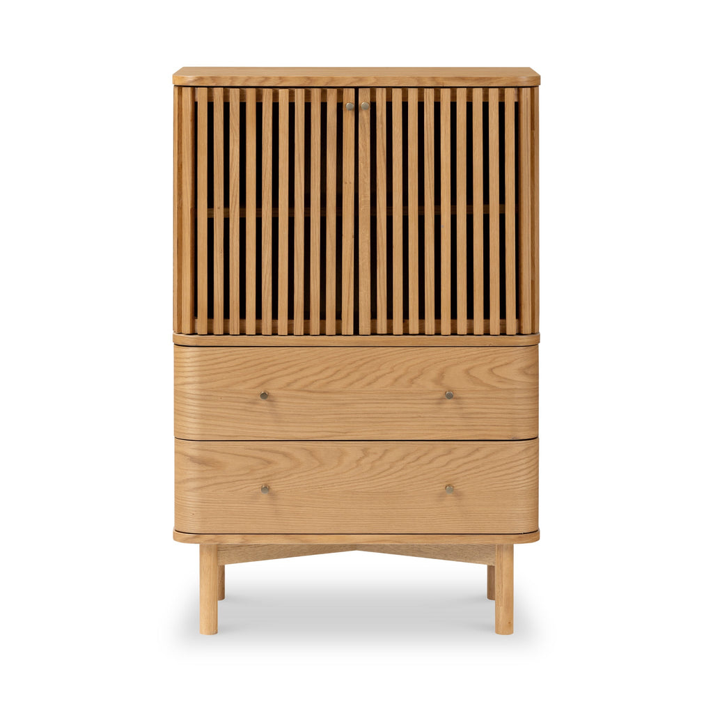 Oak Slatted 2 Drawer 2 Door Cabinet
