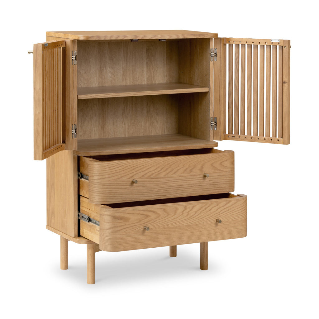 Oak Slatted 2 Drawer 2 Door Cabinet