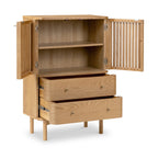 Oak Slatted 2 Drawer 2 Door Cabinet