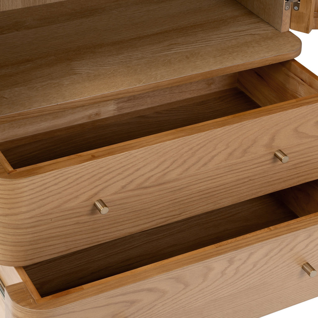 Oak Slatted 2 Drawer 2 Door Cabinet