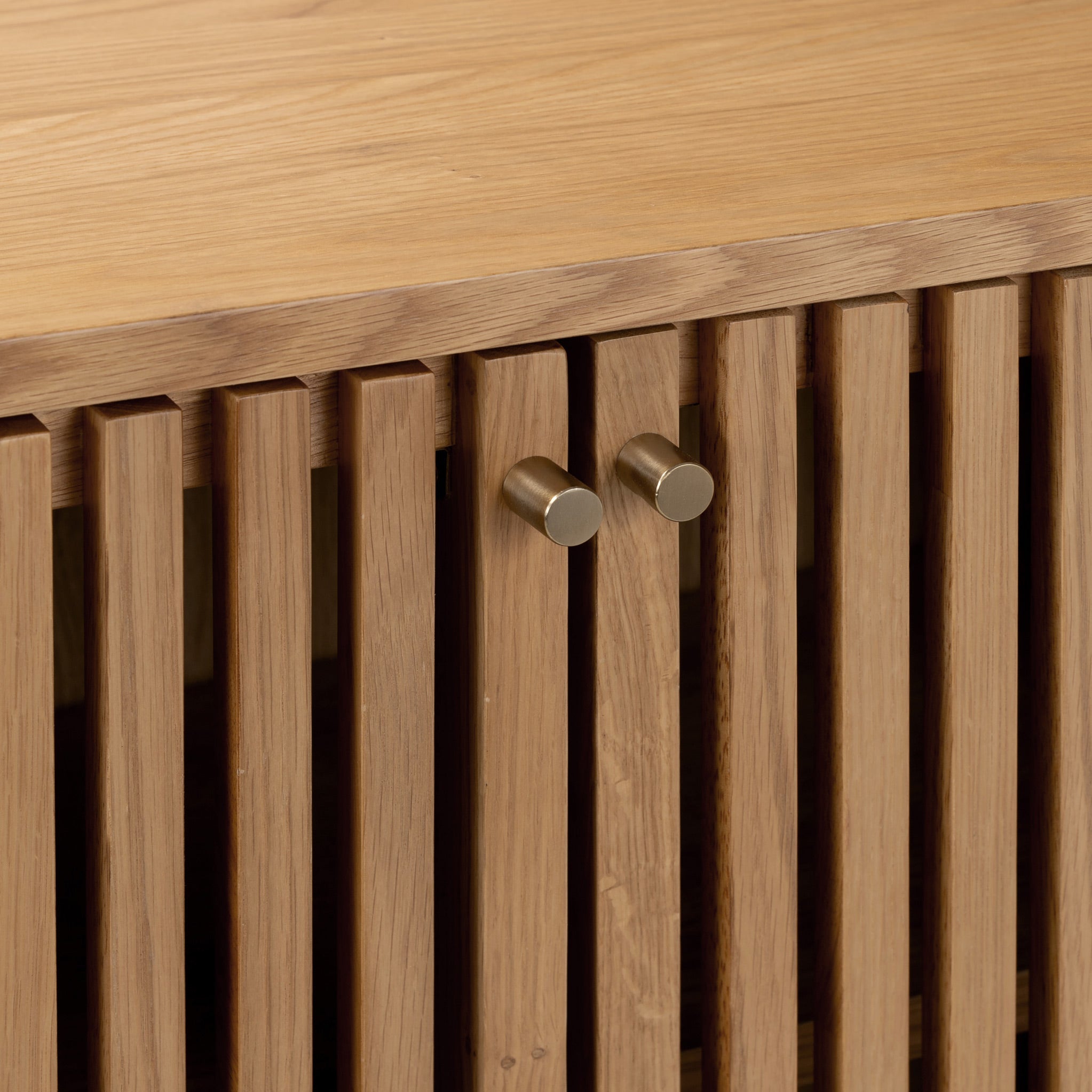 Oak Slatted 2 Drawer 2 Door Cabinet