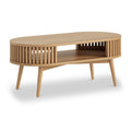 Oak Slatted Open Shelf Oval Coffee Table