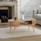 Oak Slatted Open Shelf Oval Coffee Table
