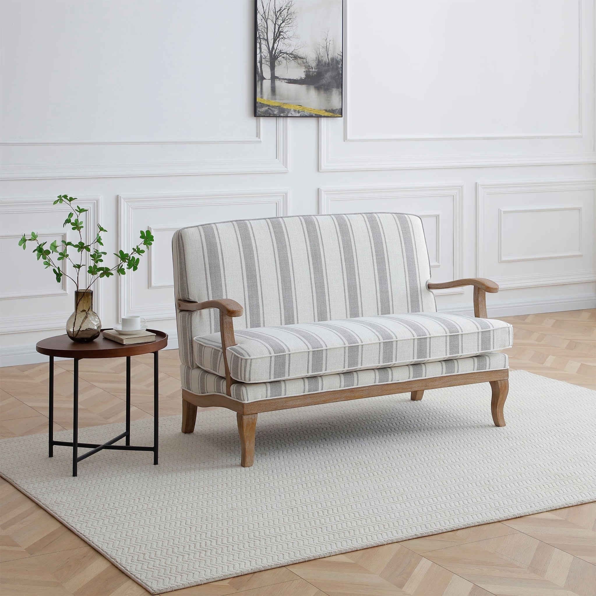 Striped Linen 2 Seater Sofa